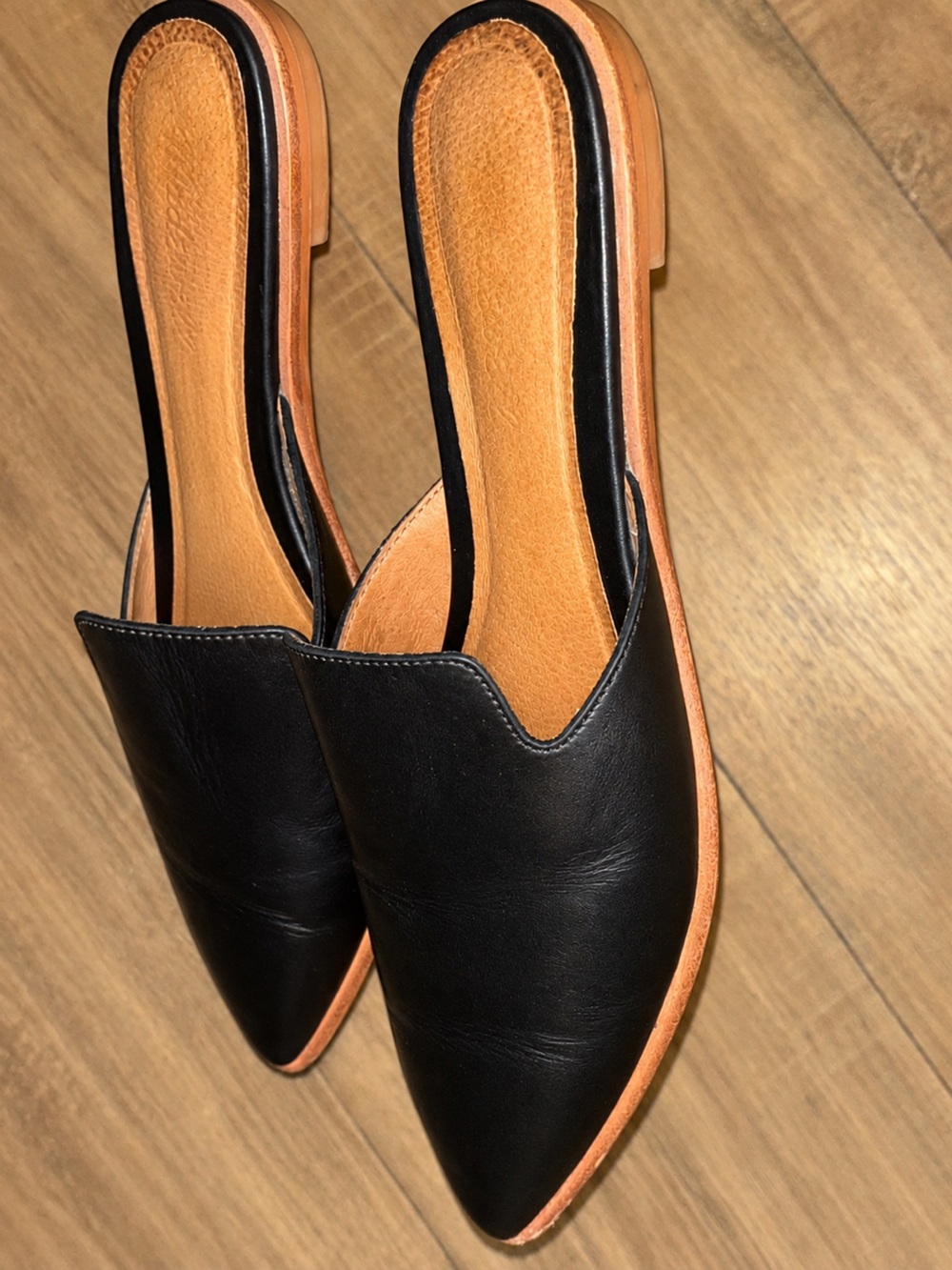 Madewell Gemma Black Leather Pointed Toe Mule Flats Slip On Size 8